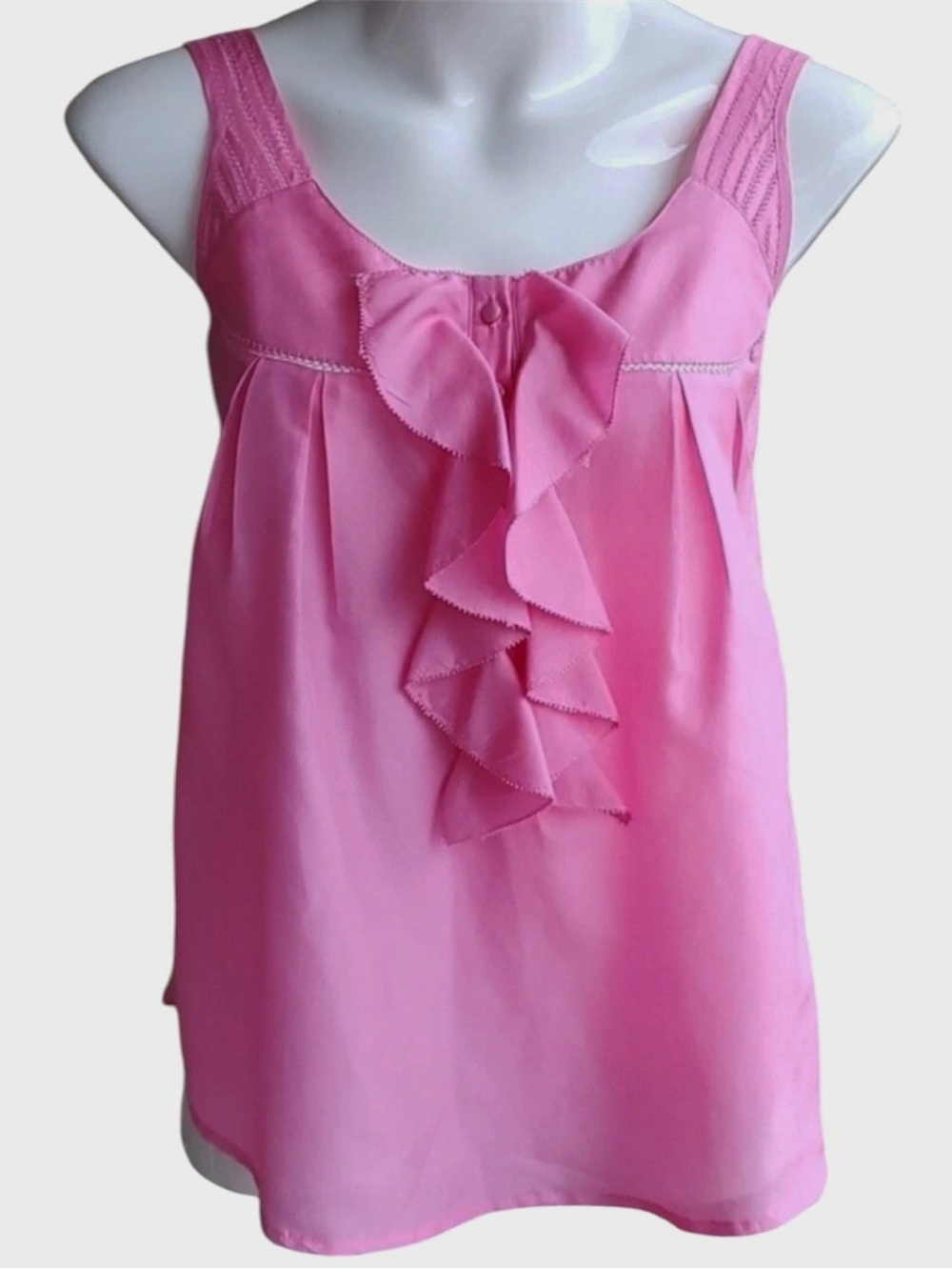 Anthropologie Stamp Ladderlace Barbie Pink silk blend Ruffle Sleeveless Top